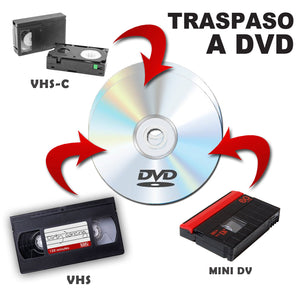 TRASPASO DE CINTAS VHS,VHS-C,Y MINIDV  A DVD ( El valor es de $5.990 por hora ó fracción de hora )